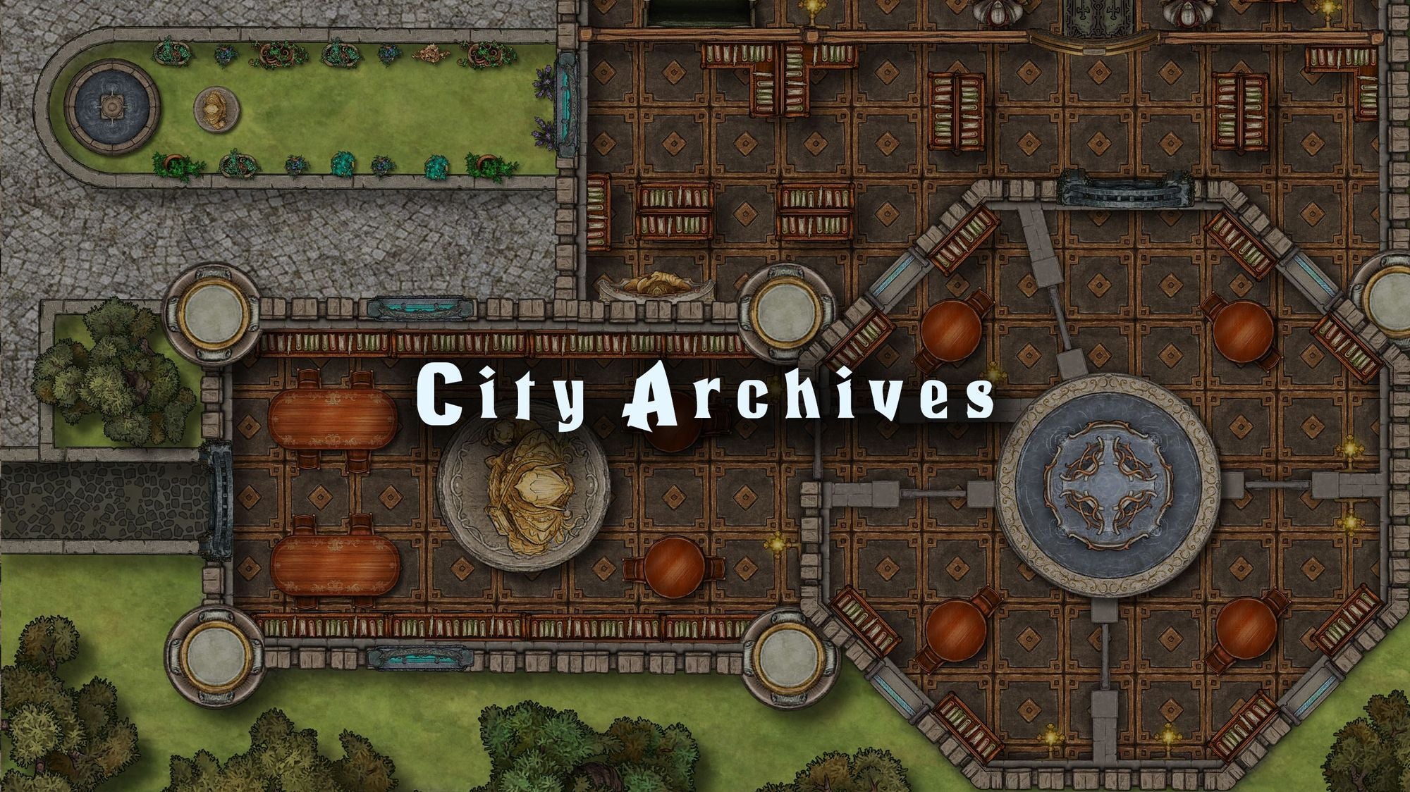 City Archives dungeons and dragons encounter map — library interior