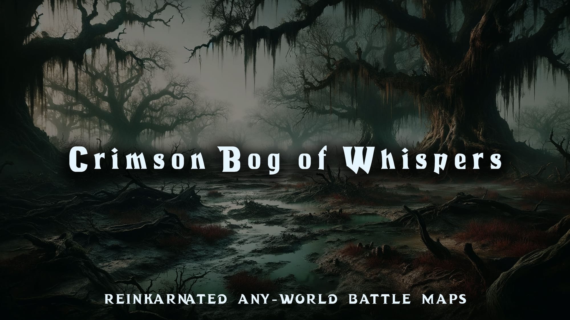 Crimson Bog of Whispers dungeons and dragons battle map — red misty swamp