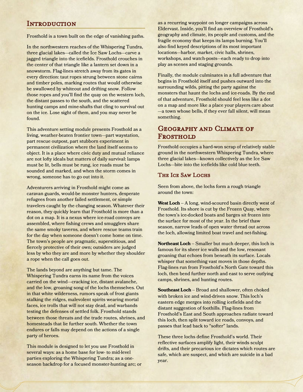 Frosthold — A Whispering Tundra Campaign Setting | Digital PDF