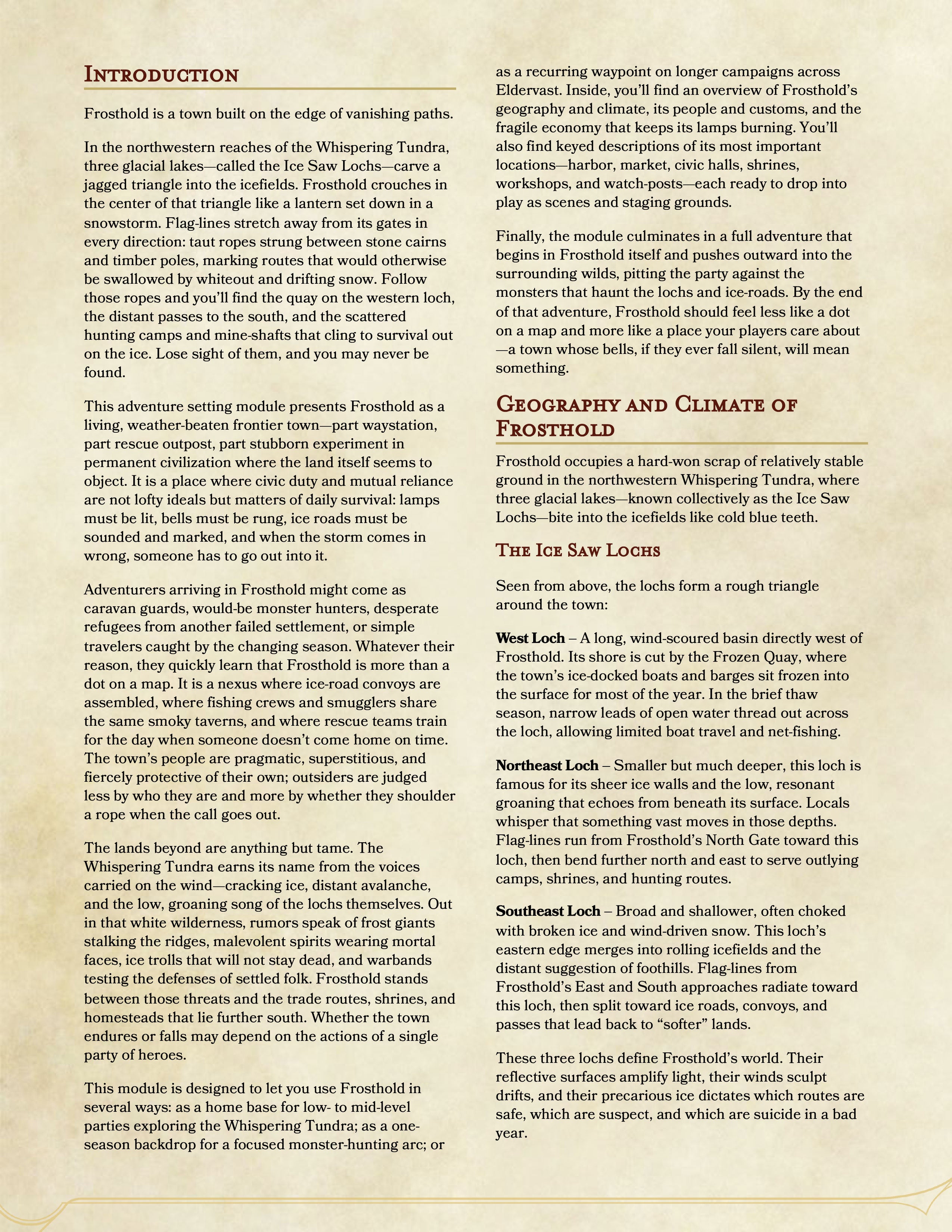 Frosthold — A Whispering Tundra Campaign Setting | Digital PDF