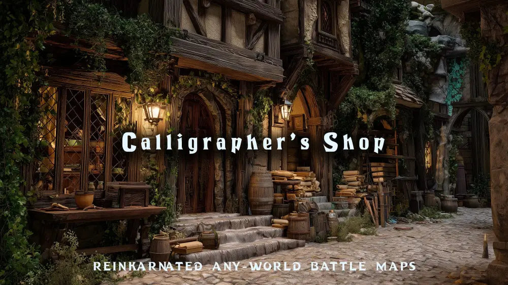 Calligrapher's Shop dnd 5e encounter map — scribe and ink shop interior