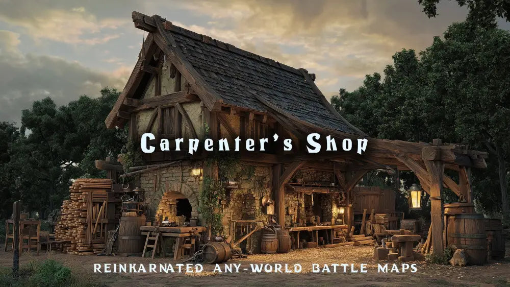Carpenter's Shop dungeons and dragons encounter map — woodworking shop interior