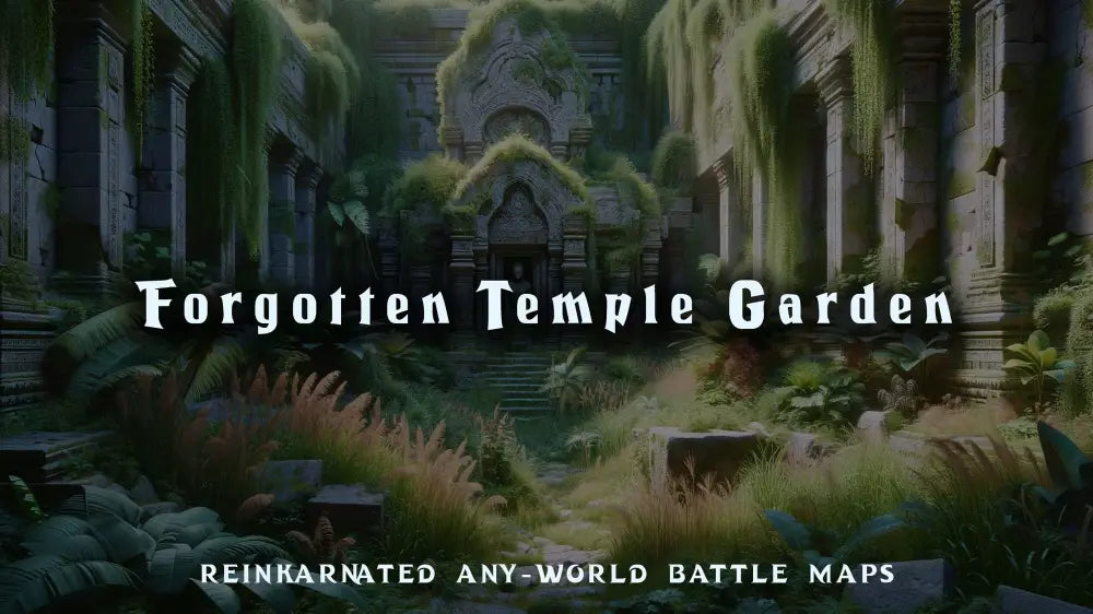 Forgotten Temple Garden dungeons and dragons battle map — overgrown temple ruins