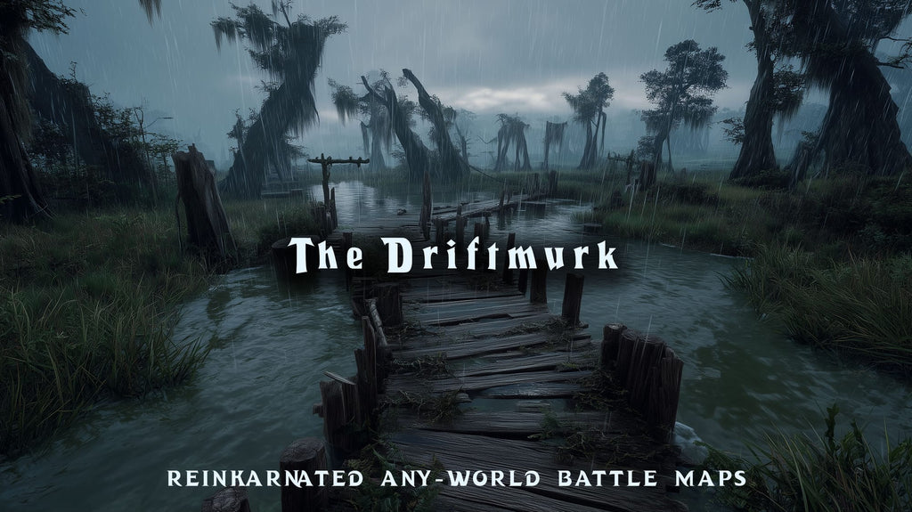The Driftmurk dungeons and dragons battle map — murky foggy swamp terrain