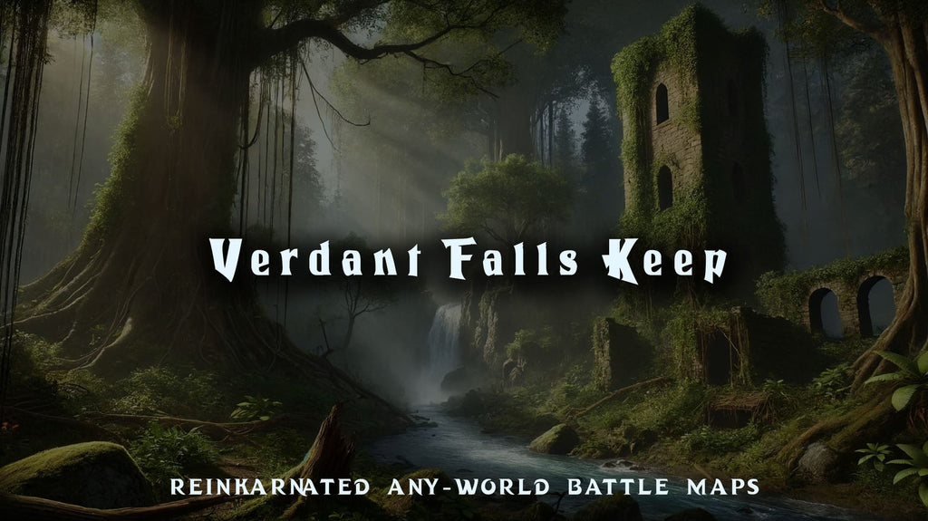 Verdant Falls Keep dungeons and dragons battle map — fortress with waterfall