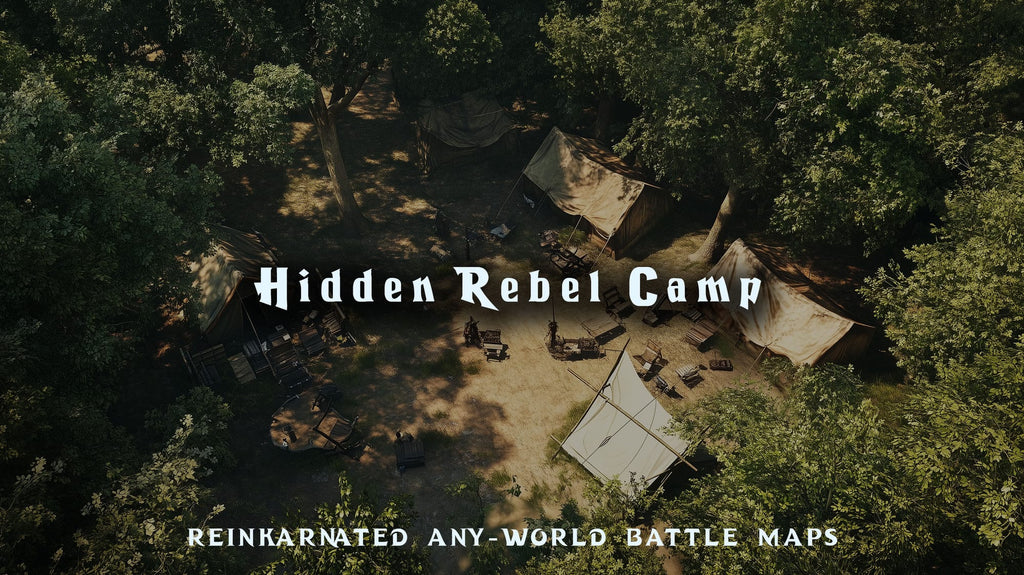 Hidden Rebel Camp dungeons and dragons battle map — secret forest resistance camp