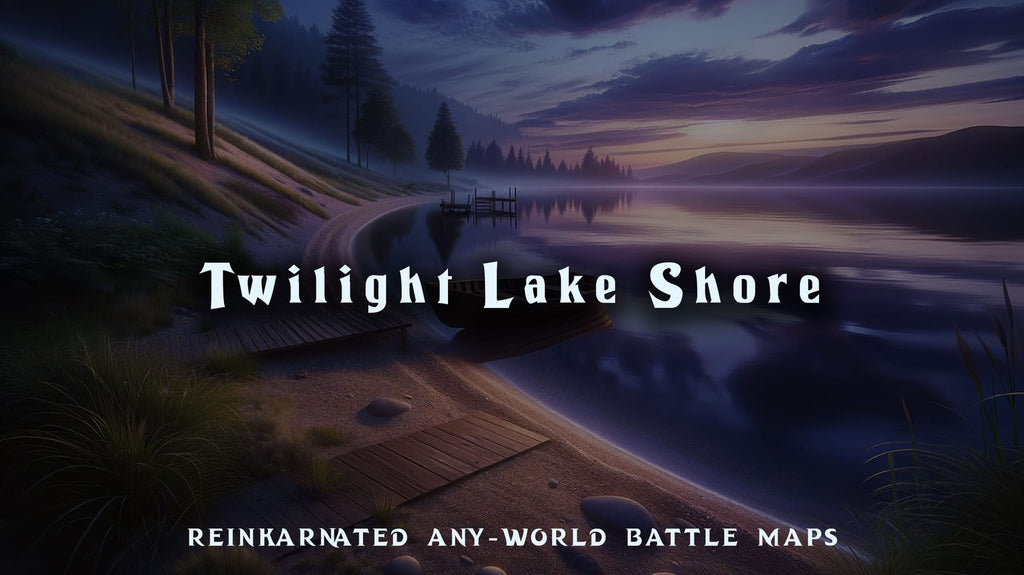 Twilight Lake Shore dnd 5e battle map — moonlit lakeside encounter
