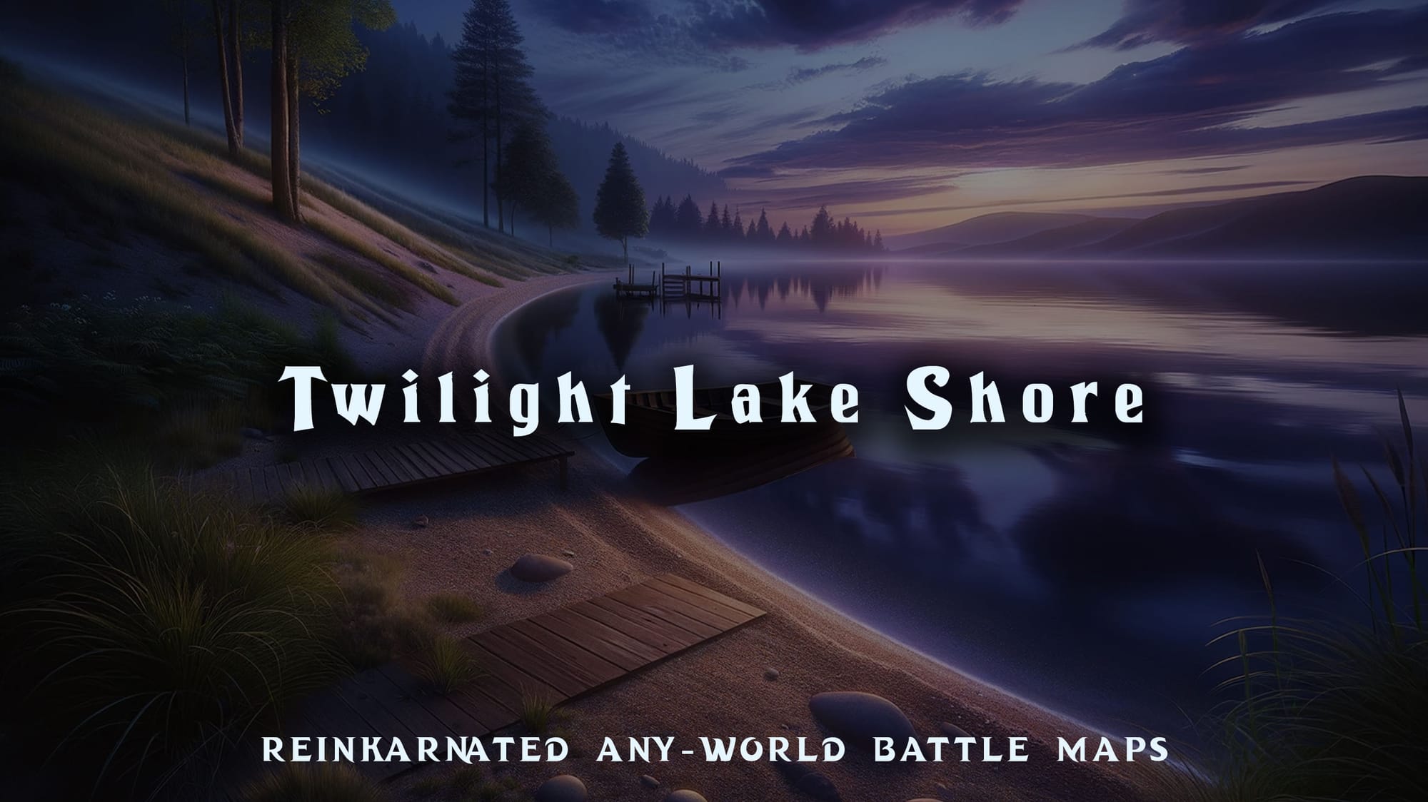 Twilight Lake Shore dnd 5e battle map — moonlit lakeside encounter