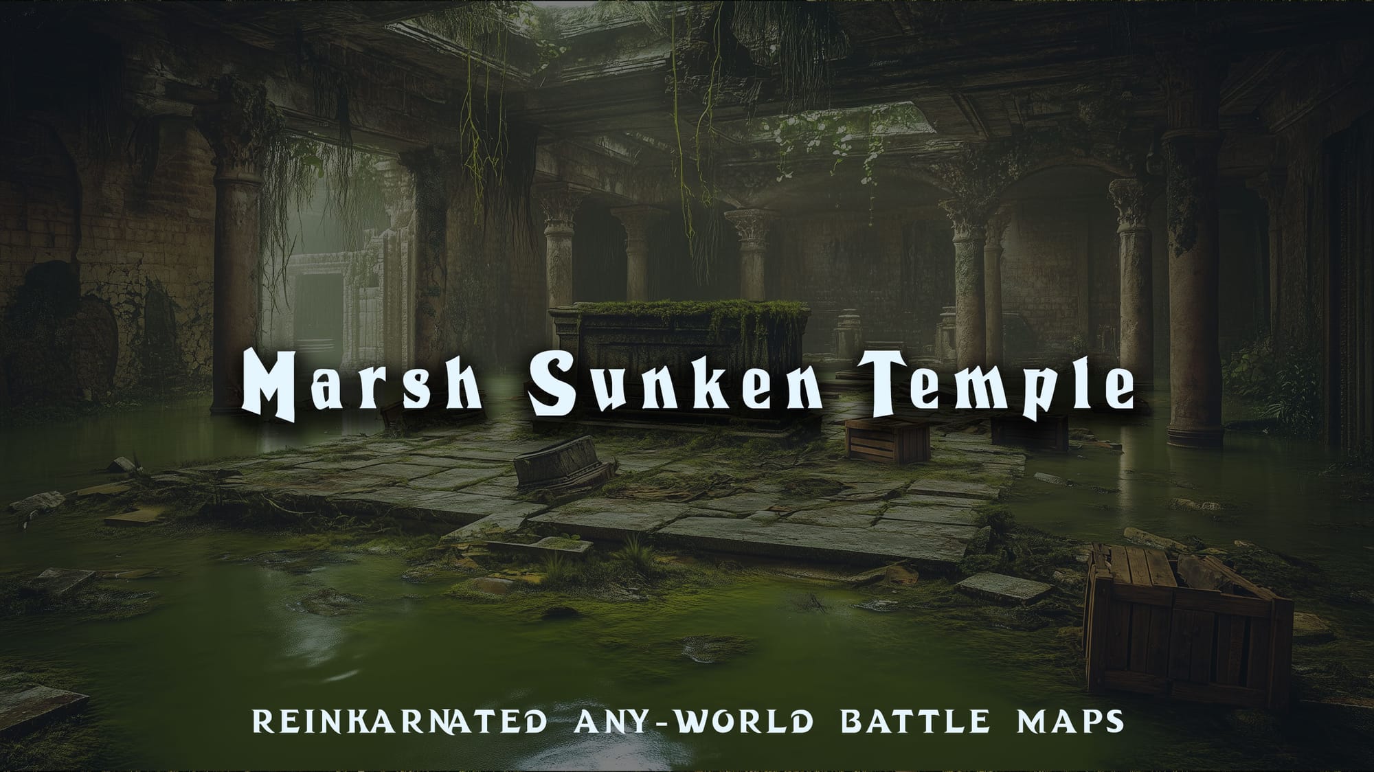 Marsh Sunken Temple dungeons and dragons battle map — flooded ancient temple